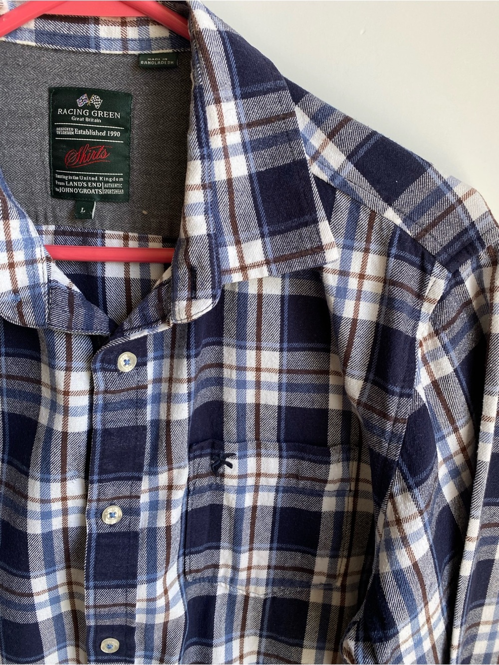 4/$20 Racing Green Flannel Button Down Lands End John Groats 100% Cotton Men’s L